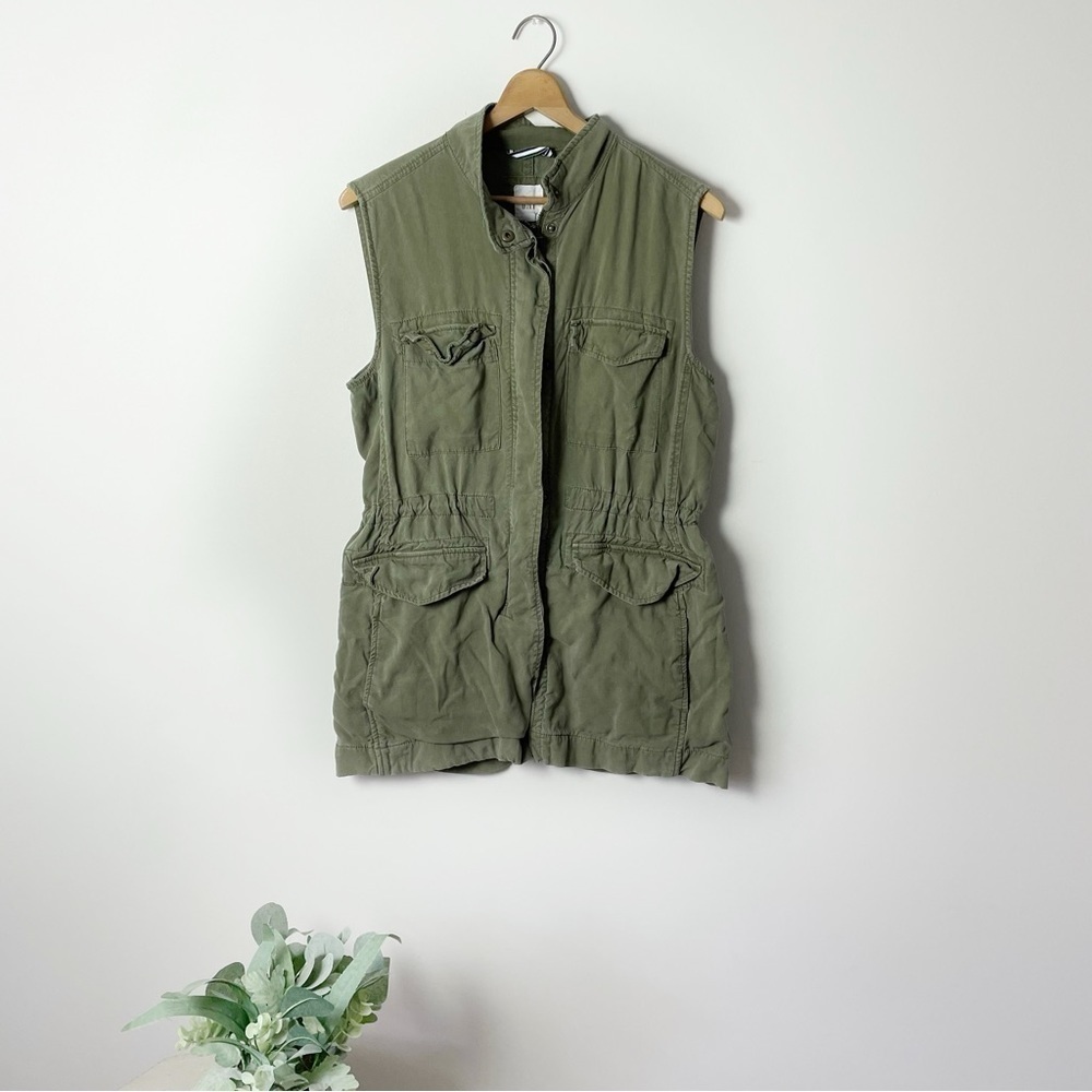 [GAP] Women's Army Green Full Zip Pocket Sleeveless Vest Top